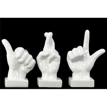 URBAN TRENDS COLLECTION Urban Trends Collection 46789-AST Ceramic Hand Sign;Thumb Up-Fingers Crossed-Loser; Gloss White 46789-AST